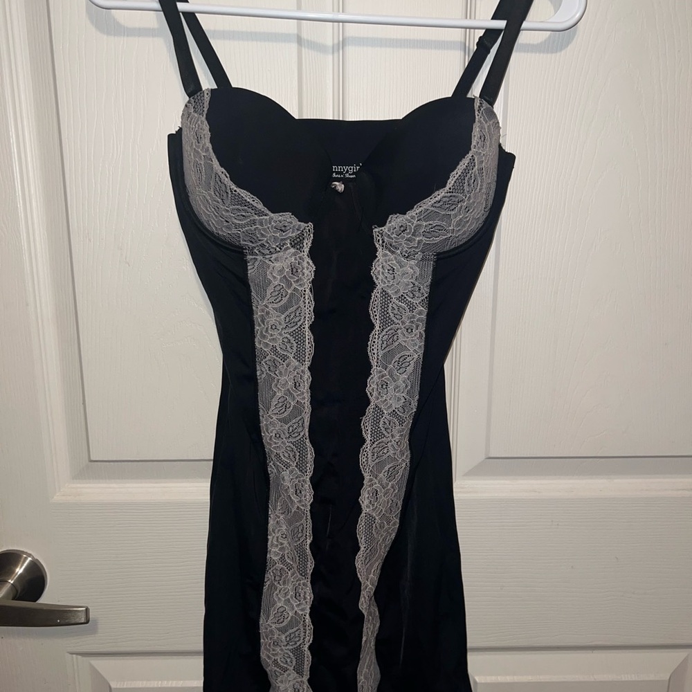 Black and Gray Lace Trim Chemise